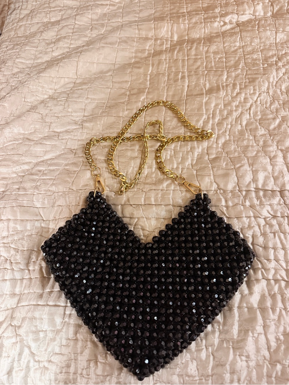Black Crystal Beaded Crossbody Bag with Gold Chain - Picture 3 of 5